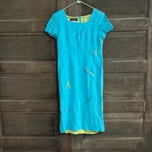 Donna Morgan Petites Teal /Green Embroidered‎ Dragon Fly Dress.  Size 14